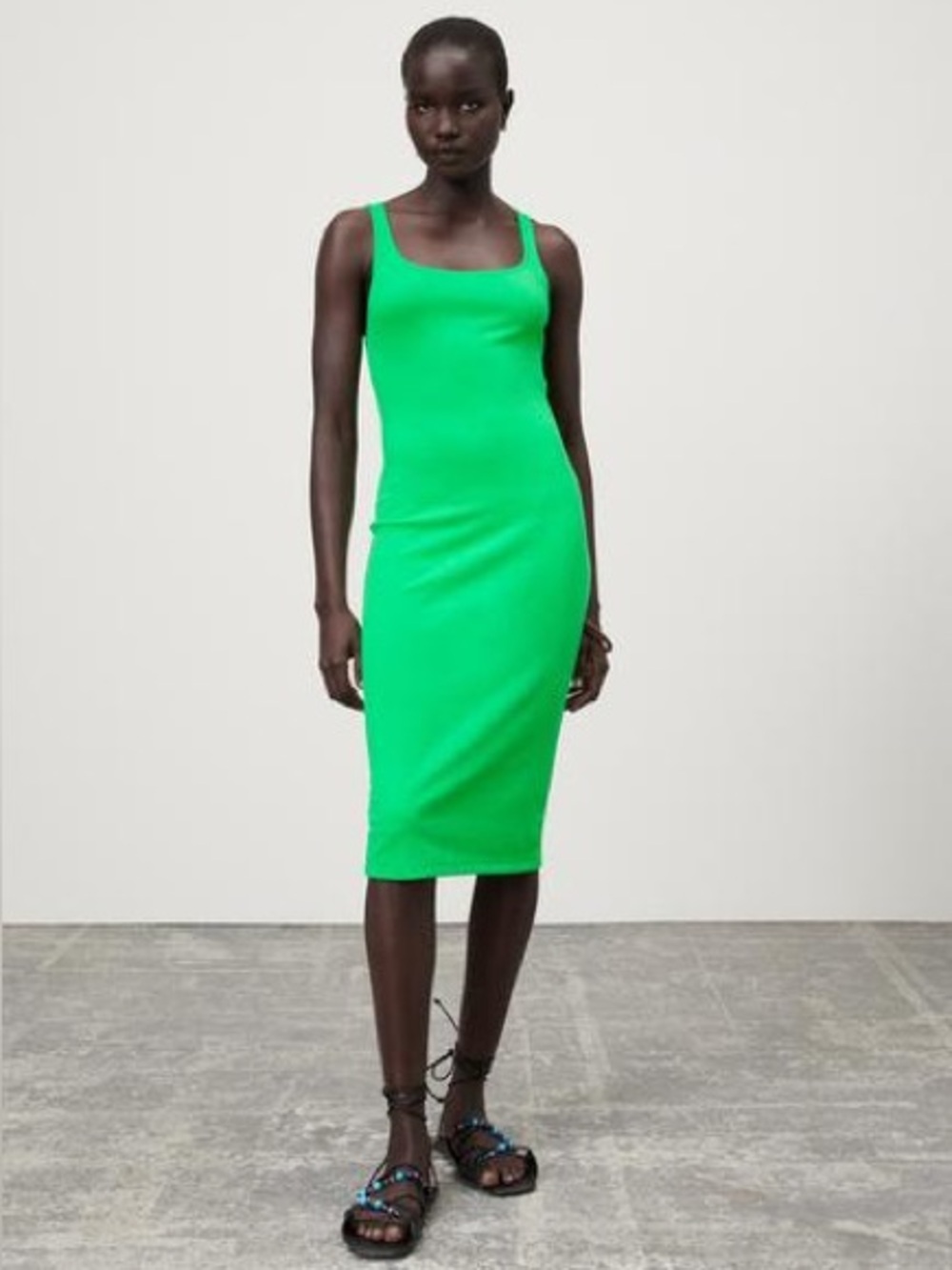 Small Zara Bright Green Tank Dress Day to Night Vacation Summer Dress 90s Vibes